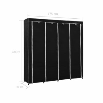 Kledingkast met 4 vakken 175x45x170 cm zwart 8