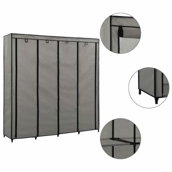 Kledingkast met 4 vakken 175x45x170 cm grijs 1