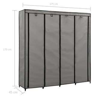 Kledingkast met 4 vakken 175x45x170 cm grijs 8