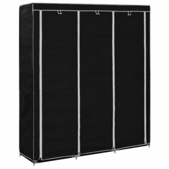 Kledingkast met vakken en stangen 150x45x175 cm stof zwart 1