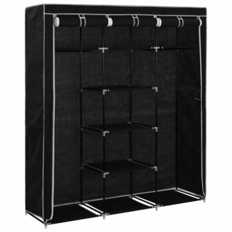 Kledingkast met vakken en stangen 150x45x175 cm stof zwart 4
