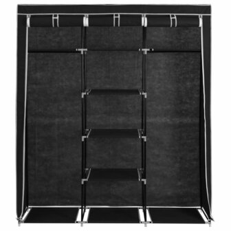 Kledingkast met vakken en stangen 150x45x175 cm stof zwart 8