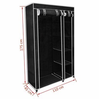 Kledingkast opvouwbaar 110x45x175 cm zwart  8