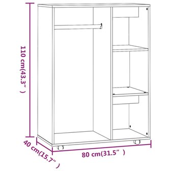 Kledingkast 80x40x110 cm bewerkt hout bruin eikenkleur 8