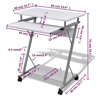 Studenten computerbureau 60 x 40 x 74 cm (wit) 5