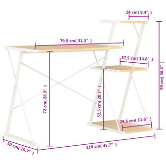 Bureau met schap 116x50x93 cm wit en eikenkleurig 7