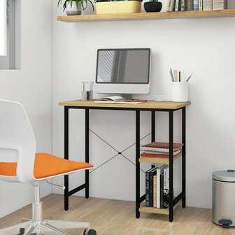Computerbureau 80x40x72 cm MDF metaal zwart lichteikenkleurig 1