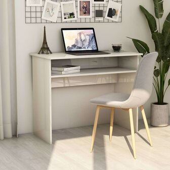 Bureau 90x50x74 cm bewerkt hout hoogglans wit 1