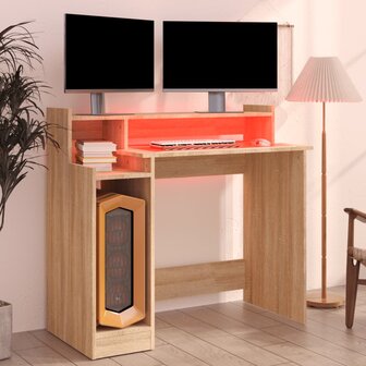 Bureau met LED-verlichting 97x45x90 cm hout sonoma eikenkleurig 5