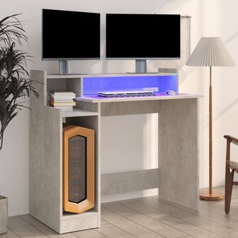 Bureau met LED-verlichting 97x45x90 cm bewerkt hout betongrijs 1