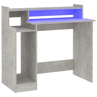 Bureau met LED-verlichting 97x45x90 cm bewerkt hout betongrijs 2