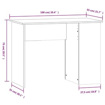 Bureau 100x55x75 cm bewerkt hout gerookt eikenkleurig 8