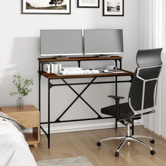 Bureau 100x50x90 cm bewerkt hout en ijzer bruin eikenkleur 3
