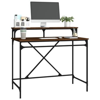Bureau 100x50x90 cm bewerkt hout en ijzer bruin eikenkleur 4