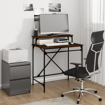 Bureau 80x50x90 cm bewerkt hout en ijzer bruin eikenkleur 1