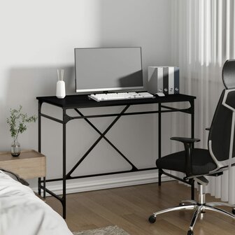 Bureau 100x50x75 cm bewerkt hout en ijzer zwart 3