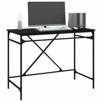 Bureau 100x50x75 cm bewerkt hout en ijzer zwart 4
