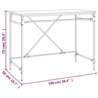 Bureau 100x50x75 cm bewerkt hout en ijzer zwart 9