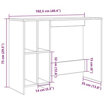 Bureau 102,5x35x75 cm bewerkt hout oud houtkleurig 9