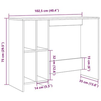 Bureau 102,5x35x75 cm bewerkt hout artisanaal eikenkleur 9