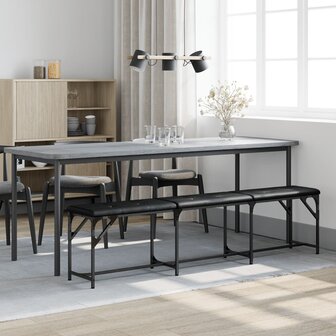 Eetkamerbank 186x32x45 cm staal en kunstleer zwart 3
