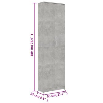 Gangkast 55x25x189 cm bewerkt hout betongrijs 9