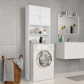 Wasmachinekast 64x25,5x190 cm bewerkt hout wit 1