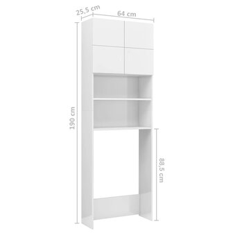 Wasmachinekast 64x25,5x190 cm bewerkt hout wit 8