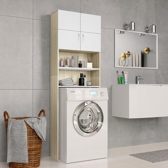 Wasmachinekast 64x25,5x190 cm wit en eikenkleurig 1