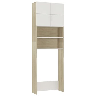 Wasmachinekast 64x25,5x190 cm wit en eikenkleurig 2