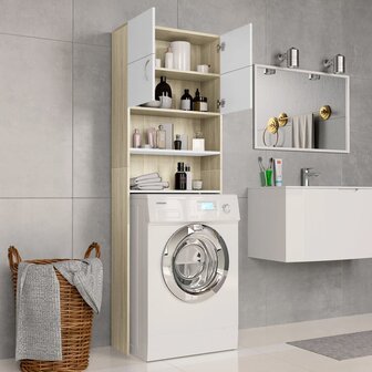 Wasmachinekast 64x25,5x190 cm wit en eikenkleurig 3