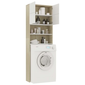 Wasmachinekast 64x25,5x190 cm wit en eikenkleurig 4