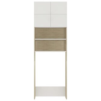 Wasmachinekast 64x25,5x190 cm wit en eikenkleurig 6