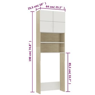 Wasmachinekast 64x25,5x190 cm wit en eikenkleurig 8