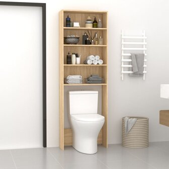 Wasmachinekast 64x24x190 cm wit en sonoma eikenkleurig 7