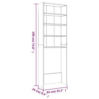 Wasmachinekast 64x24x190 cm wit en sonoma eikenkleurig 9