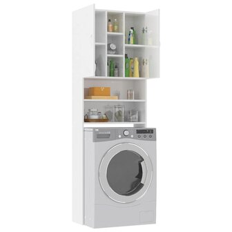 Wasmachinekast 64x25,5x190 cm hoogglans wit 6