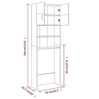 Wasmachinekast 64x25,5x190 cm gerookt eikenkleurig 8