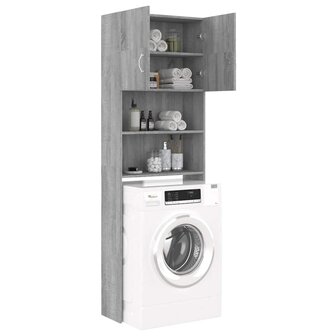 Wasmachinekast 64x25,5x190 cm grijs sonoma eikenkleurig 7