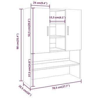 Wasmachinekast 70,5x25,5x90 cm grijs sonoma eikenkleurig 9
