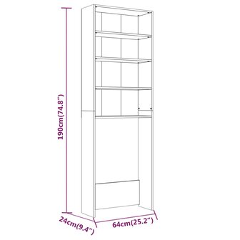 Wasmachinekast 64x24x190 cm gerookt eikenkleurig 9