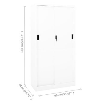 Kantoorkast met schuifdeuren 90x40x180 cm staal wit 9