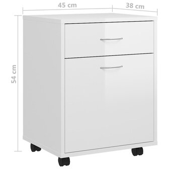 Rolkast 45x38x54 cm bewerkt hout hoogglans wit 8