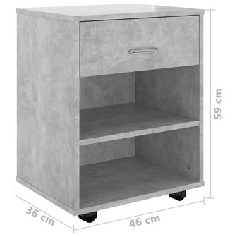 Rolkast 46x36x59 cm bewerkt hout betongrijs 8