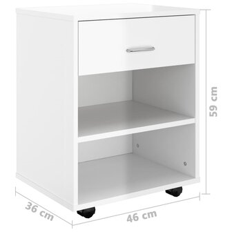 Rolkast 46x36x59 cm bewerkt hout hoogglans wit 8