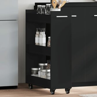 Kast met wieltjes 60x22x79 bewerkt hout zwart 1