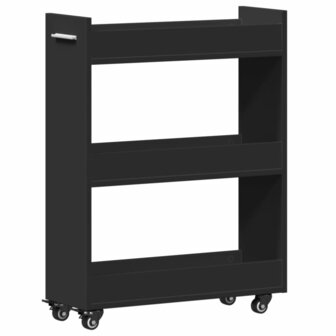 Kast met wieltjes 60x22x79 bewerkt hout zwart 2