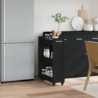 Kast met wieltjes 60x22x79 bewerkt hout zwart 3