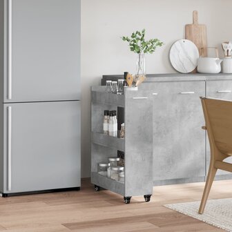 Kast met wieltjes 60x22x79 bewerkt hout betongrijs 3