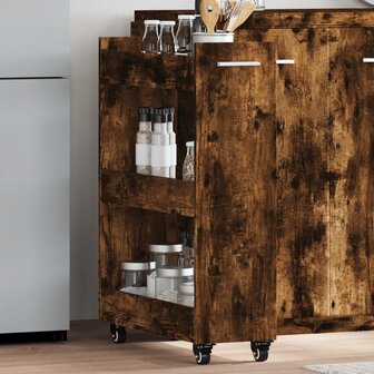 Kast met wieltjes 60x22x79 bewerkt hout gerookt eikenkleurig 1